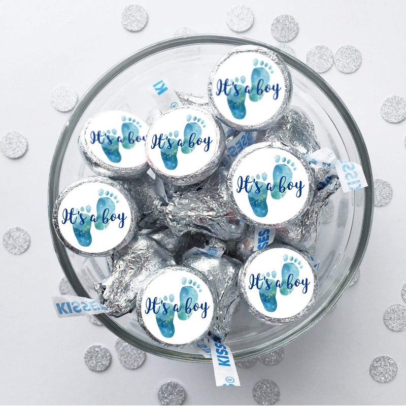 Mr.Mug 180 Chocolate Drop Labels Stickers- Gender Reveal Footprints Kisses Labels For Baby Shower, It's a Boy Baby Shower Favor Labels. - Image 3